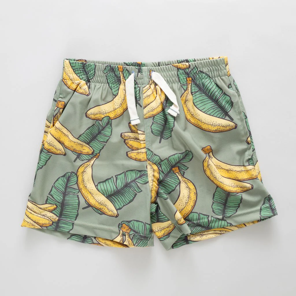 Pink Chicken Baby Boys Swim Trunk - Green Banana Leaves