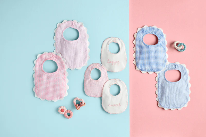 Blue Gingham Scallop Bib - Image 2