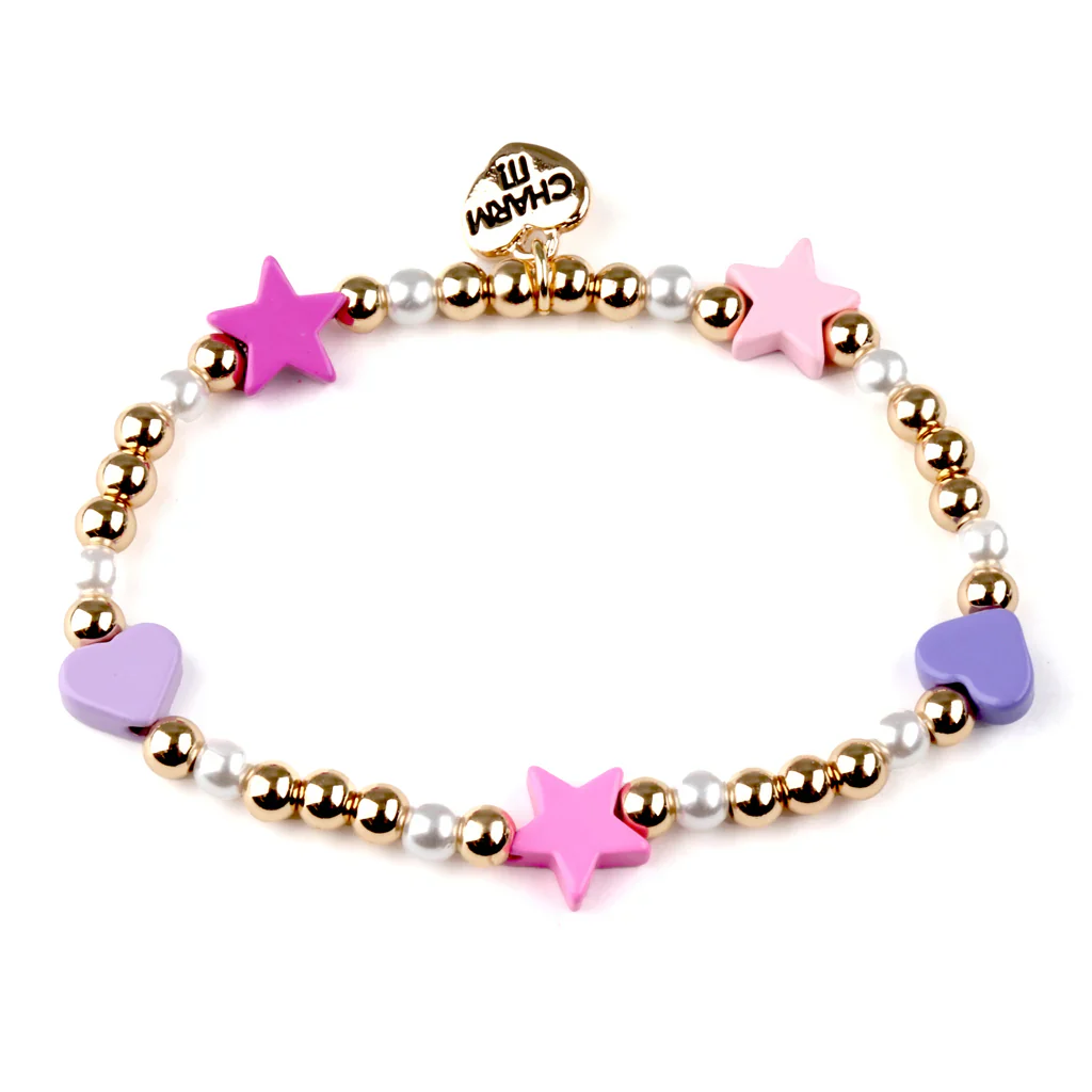 CHARM IT® Gold Heart & Star Stretch Bead Bracelet