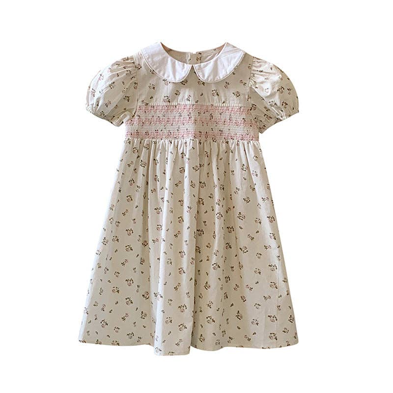Final sale Rylee Faith Floral Print Smocking Puff Sleeve Girls Dress