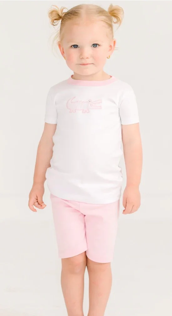 Magnolia Baby Gator Applique Short Pajamas - Pink