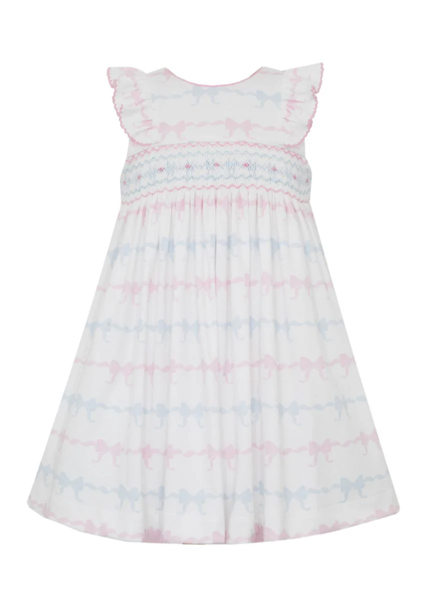 Petit Bebe Smocked PINK & BLUE BOWS - Bows knit print sleeveless dress