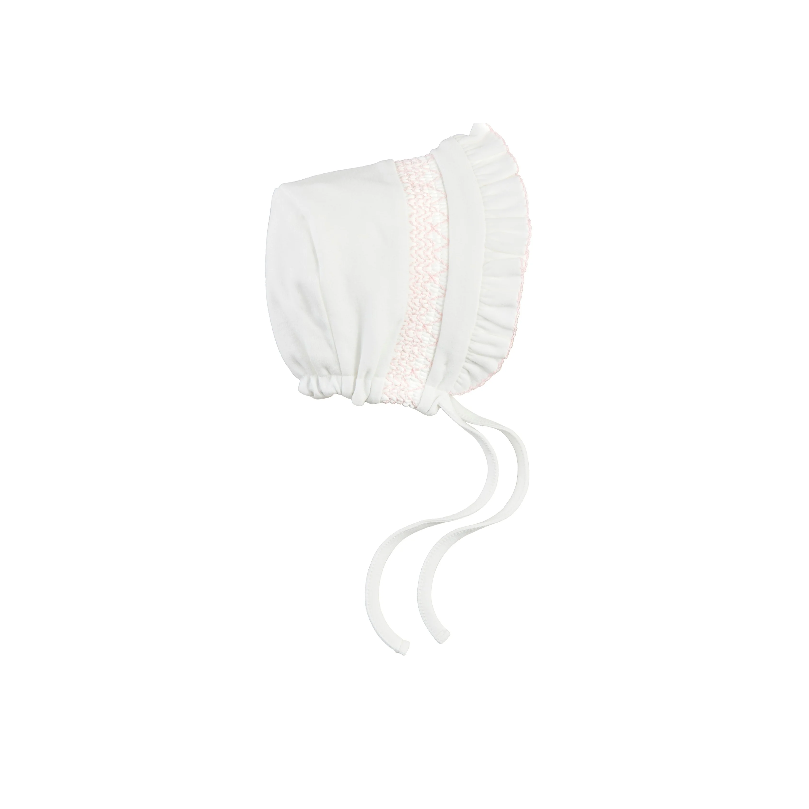 White with Pink Smocked Baby Bonnet